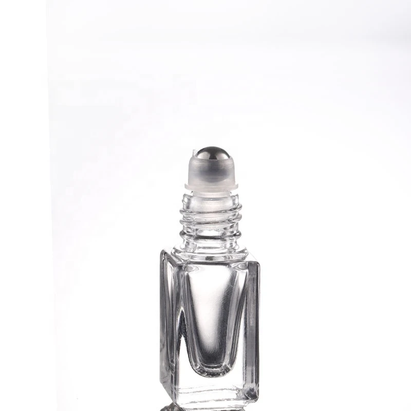 Free sample 3ml square clear empty essential oil perfume glass roller bottle with stainless steel roller metal ball