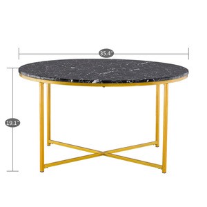Free Shipping Black Round Metal Marble Living Room Coffee Table