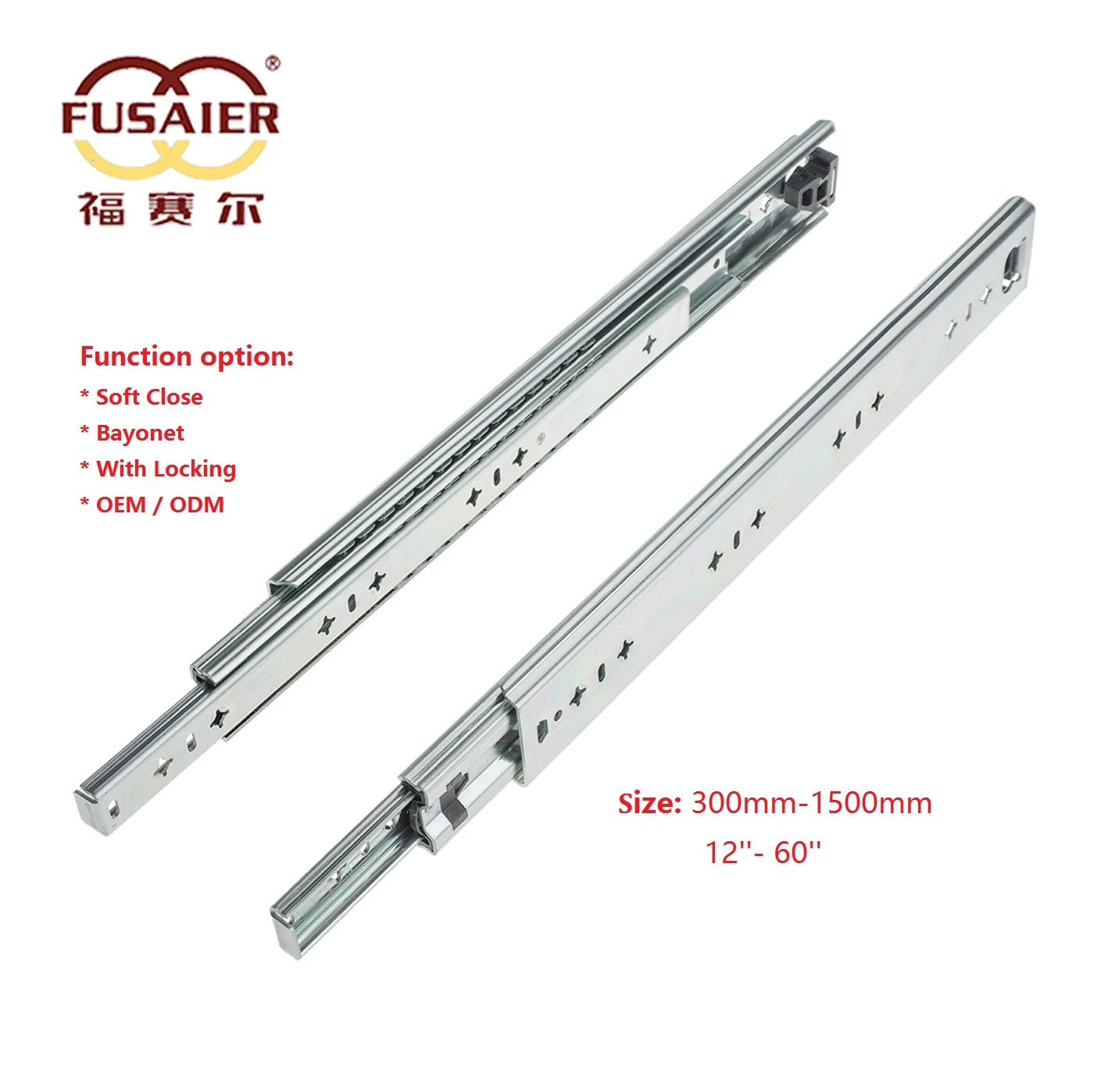 Fuaier Foshan 53mm heavy duty load 100kg capacity telescopic channels drawer slide