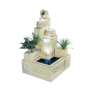 Garden Decoration Sandstone Sculpture Outdoor Indoor LED Water Fountain with Pots