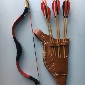 Genuine cow leather and wooden Mini bow&amp;arrow set for shooting