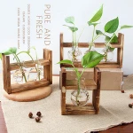 Glass Table Flower Vase Hydroponic Container Home Office Decor with 1 2 3 Beakers with Wooden Tray