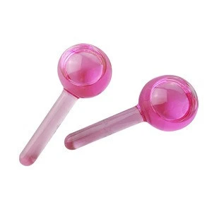 Guangdong custom Pink Gel Massage Tools Cold ice roller glass Facial Ice Globes for face skin care and tyra firming