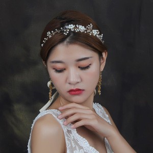 Handmade Pearl  Flower Hair Accessories  Crystal Bridal Headband for Wedding