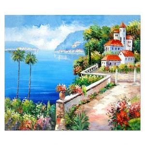 Handpainted Modern Villa Toscana Art Seaside Garden Mediterranean Landscape Oil Paintings
