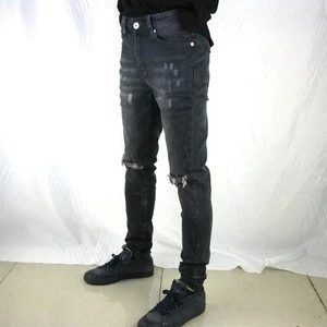 Harajuku 2019 Men Casual Slim Jeans Stretch Vintage Damaged Knee Denim Jeans Elastic High Street Hole Slim Jeans
