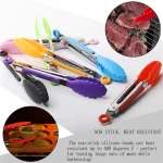 Heat Resistant Heavy Duty Kitchen Meat Tongs Stainless Steel Food Tongs With Silicone Tips