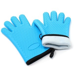 Heat-resistent Silicone rubber coated soft lining oven glove Non-slip durable Barbecue baking glove oven mitts