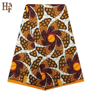 HF Available 100% Polyester African Wax Fabric Beige Printing Wax Fabric with Leaves Patterns