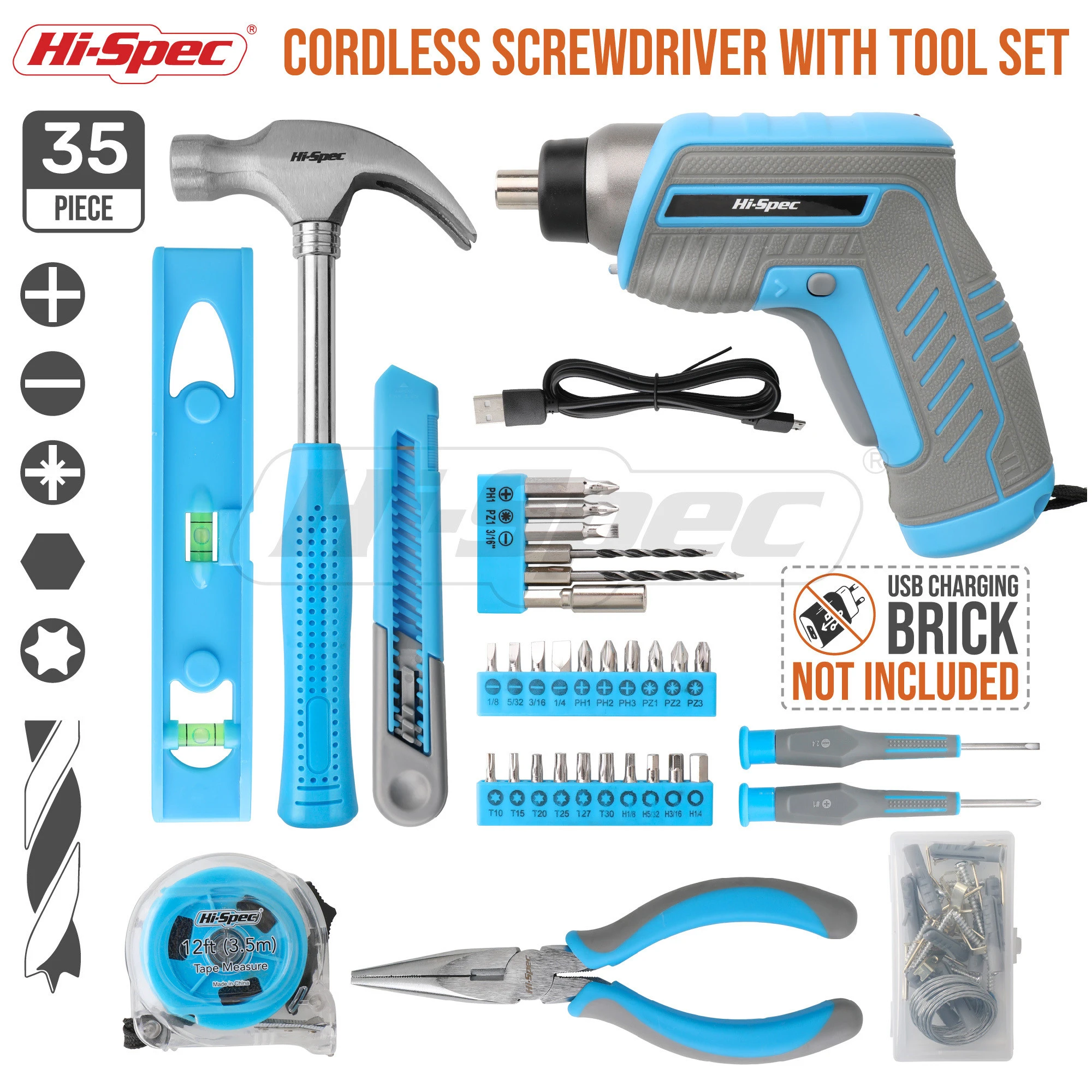 Hi-Spec 2021 Hot Sale DIY Household Cordless Screwdriver With Tool Set
