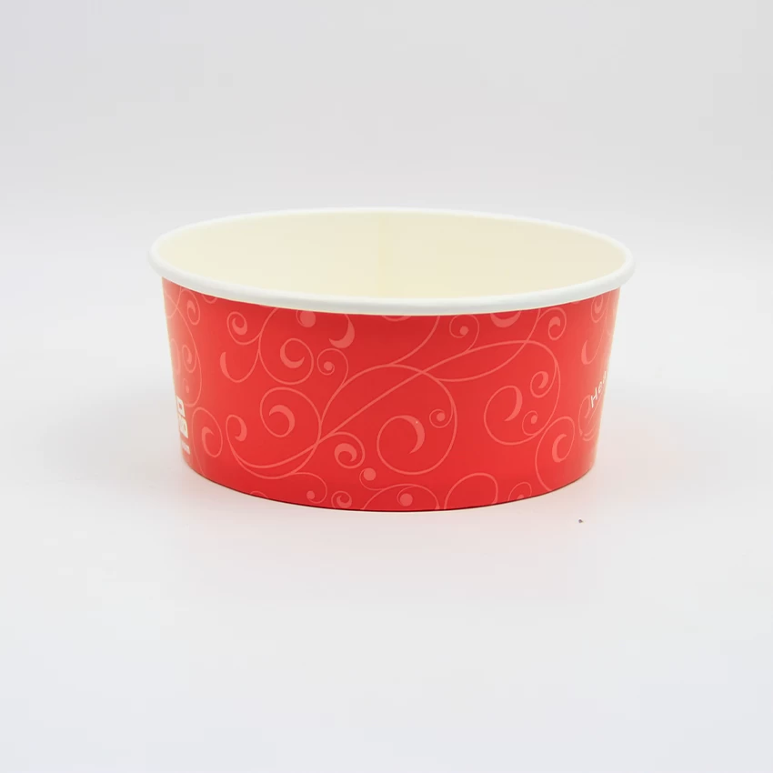 High capacity food grade take away custom print red color paper salad bowl with clear lids for fast food restaurant