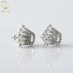 High On Demand Bling Bling Royal Crown VVS Moissanite Diamond Stud Earrings Luxury Screw Back Hiphop Stud Earrings