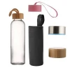 High Quality Clear Round Empty Wholesale Custom 500ml Glass Water Bottle with Lid and Nylon Water Bottle Sleeve