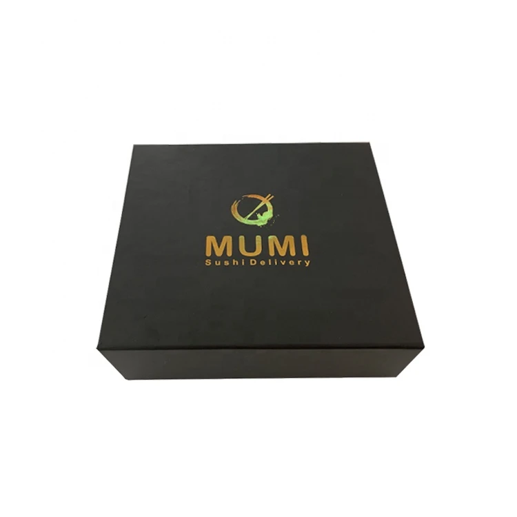 High quality gold logo foldable wasabi box black color rigid cardboard sushi packaging box