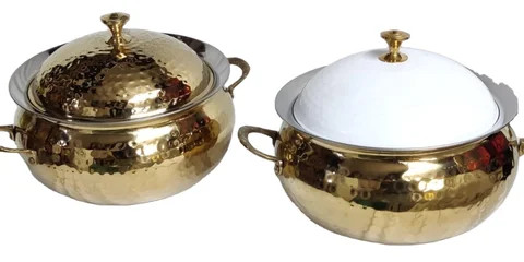 High Quality Hot Pot Used as Food Warmers in Silver And Gold Finish available in multiple volumes starting from Half Litre