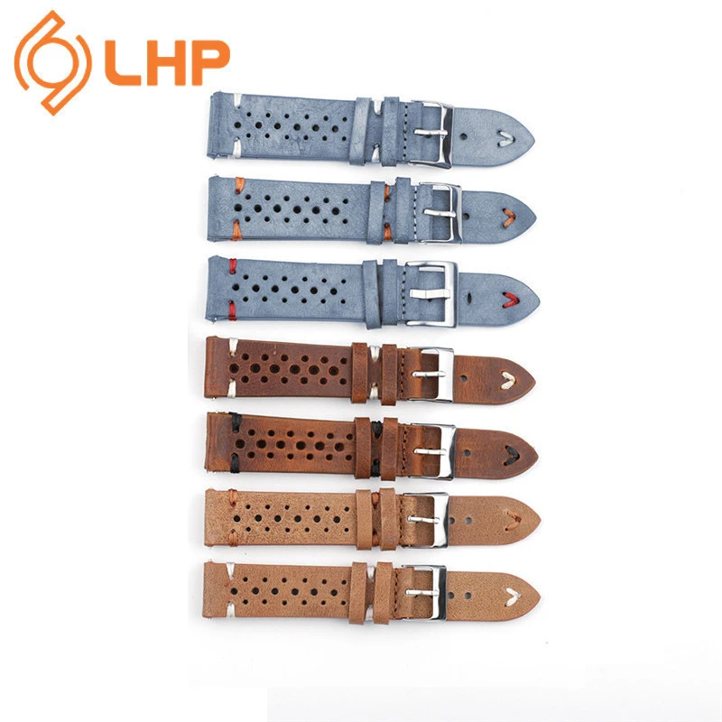 High quality men&#x27;s porous and breathable 18 20 22mm waterproof and sweatproof soft calfskin quick release leather strap