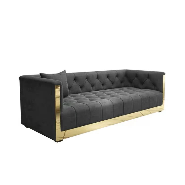 High Quality Microfiber Leather Golden Stainless Steel Chassis Living Room Furniture Leisure Sofa