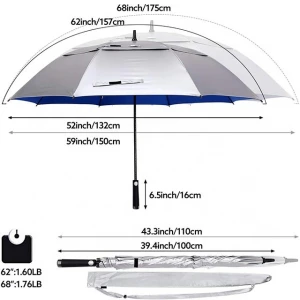 High quality promotional 30/34 inch titanium silver fibre golf umbrella
