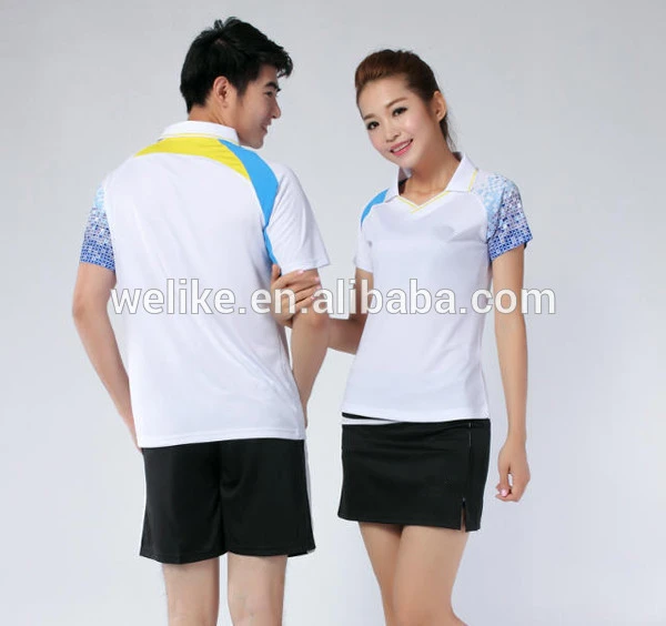 High quality sublimation badminton jersey white color polo and black short couple sportswear 100% polyester volleyball jerseys
