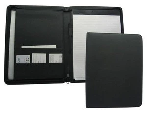 High quality zipper A4 leather compendium PU portfolio file folder with LOGO embossed