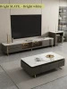 Home Living Room Coffee Table Storage TV Stand Set Luxury Marble Tabletop Metal Frame Coffee Table TV Cabinet Set