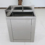 Hospital Use Medical Stainless Steel Foot Operated Faucet Hand Washing Sink with Cabinet