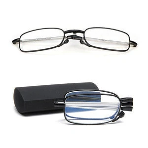 hot fashion stainless frame blue light block computer eyeglasses mini folding pocket reading glasses with case PT003 in stock