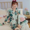 Hot product flower printing long nightgown women 2 pcs sets women silk sleepwear pajamas pajamas