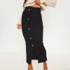 Hot sale elegant tight black button front ribbed women sexy  pencil long  skirt