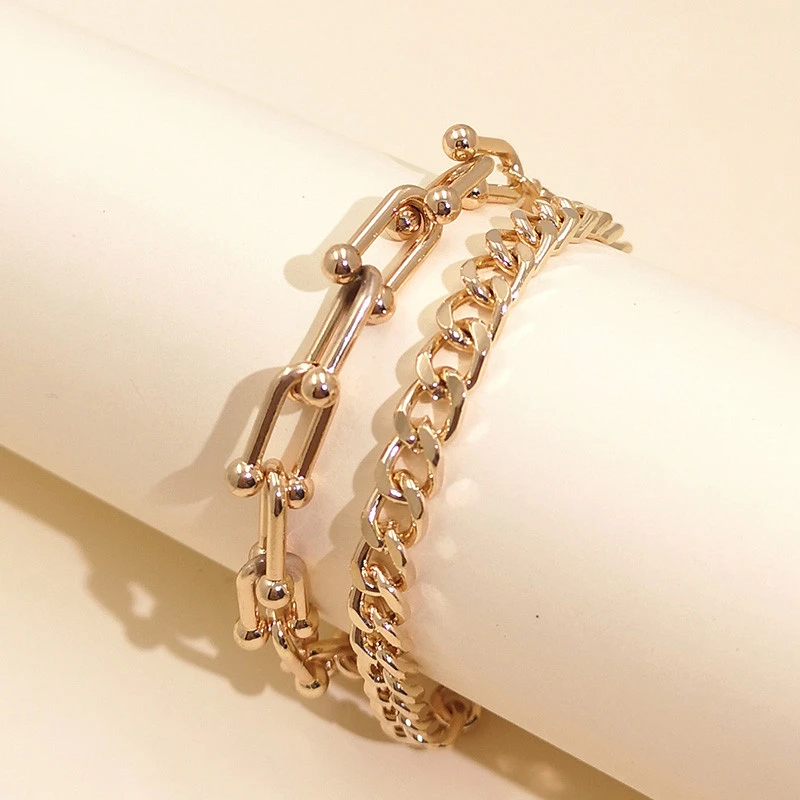 Hot Selling Fashion French Simple Baroque Jewelry Lucky Gift Gold Plated Metal Alloy Chain Bracelet