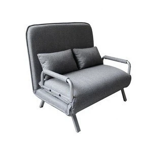 HQ-8120H Chic Style Gray Linen Fabric Love Seat Sofa Come Bed Folding Furniture