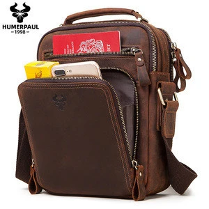 HUMERPAUL Best selling crazy horse leather cross body bags genuine leather messenger bag for men vintage  trendy cross body bags