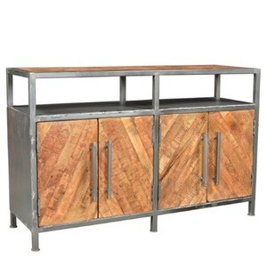 Indian Style Industrial Buffet Cabinet Sideboard / Reclaimed Wood Storage Credenza Buffet 4 doors Sideboard