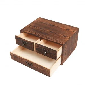 Jewelry Organizer 3 Drawers  Small Rustic Dark Brown Wood Storage Cabinet