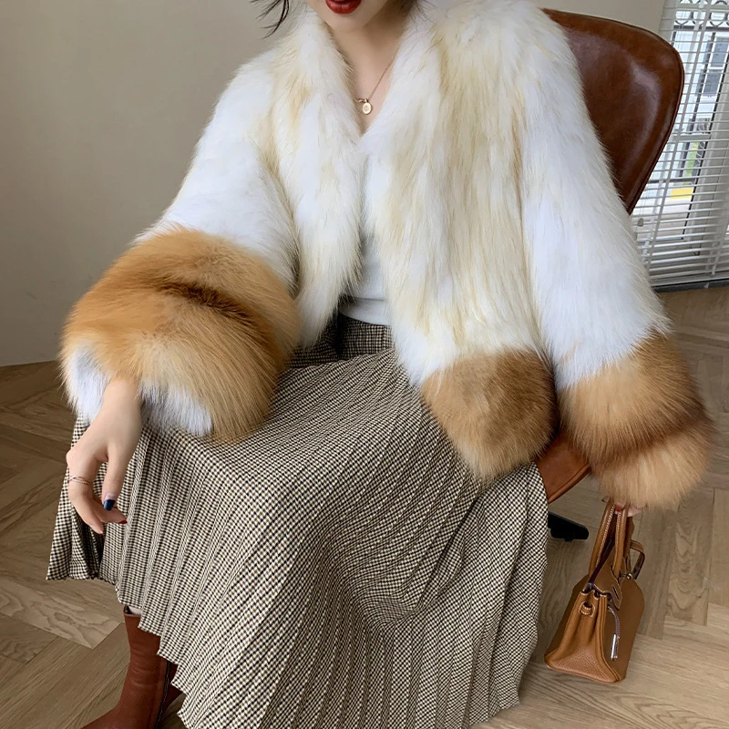 Jtfur Top quality European women wholesale Real white fox fur Jacket winter girls red fox fur sleeve coat