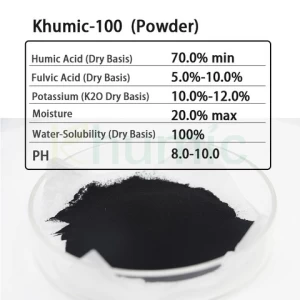 "khumic-100"High purity potassium humate 98%  powder npk fertilizer agriculture bio organic potassium humate fertilizer