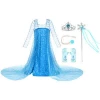 Kids Snow Queen Blue Style Frozen Straight Baby Girl Snow Queen Party Wear Elsa Costume Cosplay Frozen2 Dress Up