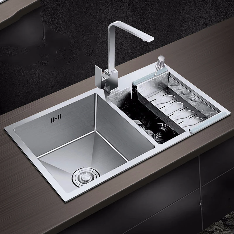 kitchen sink double bowl brushed 304 stainless steel above counter or udermount vegetable washing basin sinks kitchen