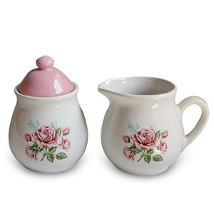 kitchenware Ceramic Sugar Jar and Creamer Set of 2pcs Sugar boat with spoon &amp; Creamer set
