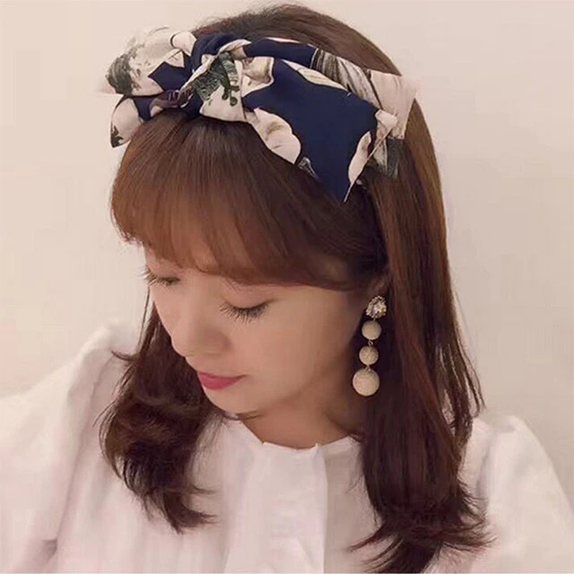 Korean Flower Print Headband Double Layer Big Bow Hairband Wide Side Head Band Wholesale