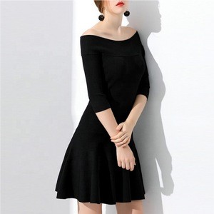 Ladies casual off shoulder knitted sweater dress