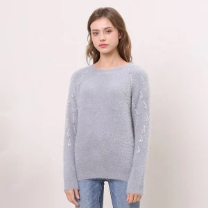 Ladies wholesale imitated mink cashmere knitwear fabric chunky sweater women winter