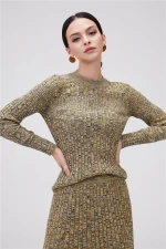 Lady semi-turtleneck winter long sleeve knit seamless 100% cotton texture heather pullover sweater