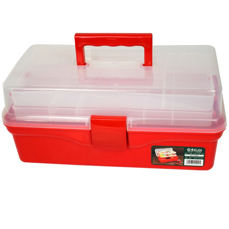 LAOA 14.5 red color Inch transparent plastic tool box with drawer