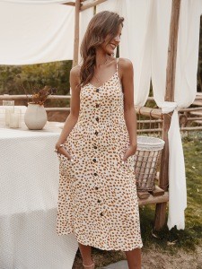 Latest European Hot Sale Sleeveless Button Up Slip Lady Summer Beach Women Long Dresses