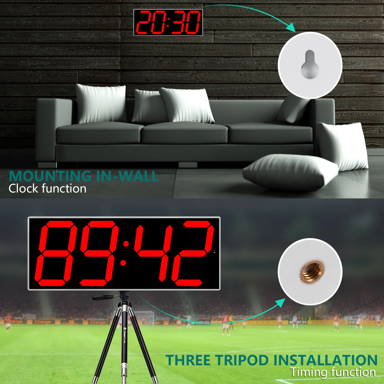 LED Digital Large Wall Clock For Warehouse Without Seconds