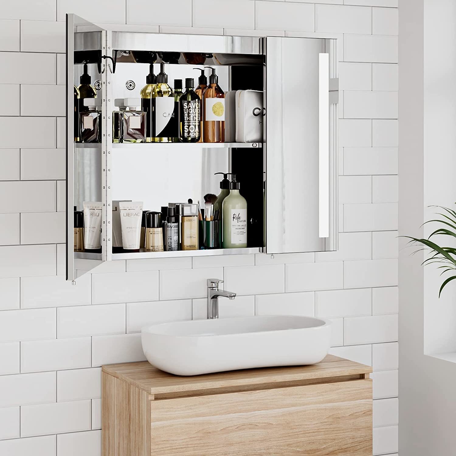 Buy Led Lighted Bathroom Wall Cabinet With Mirror, 30 X 26 Inch Illuminated Double Doors And ...