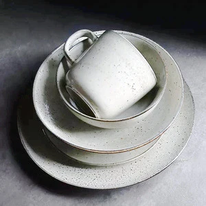 Light grey color antique blackspot pattern ceramic dining used japanese stoneware dinnerware