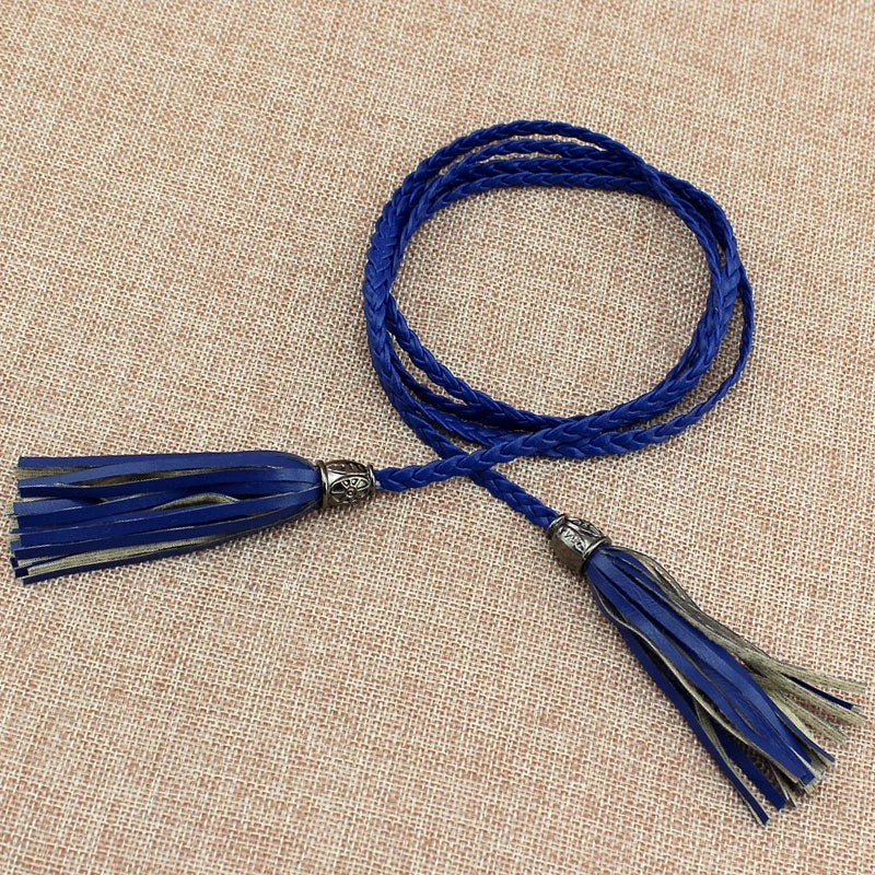 Lovely Ladies Braided Suede Belt Tassel Beaded Women&#x27;s Dress Belt