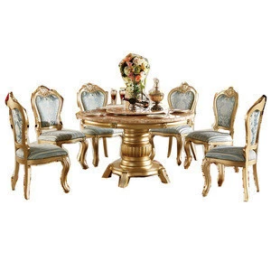 Luxury dining room furniture teak wood carving dinner table set